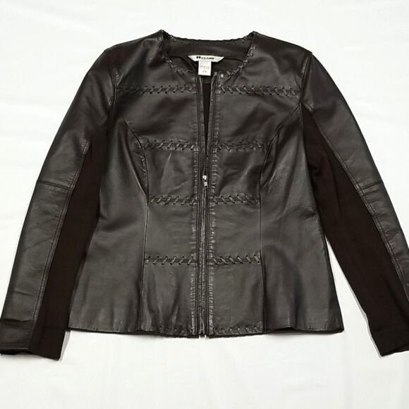 Nygard Collection Jacket Women's Size Medium Brown Leather Knit Full Front Zip - Picture 1 of 6